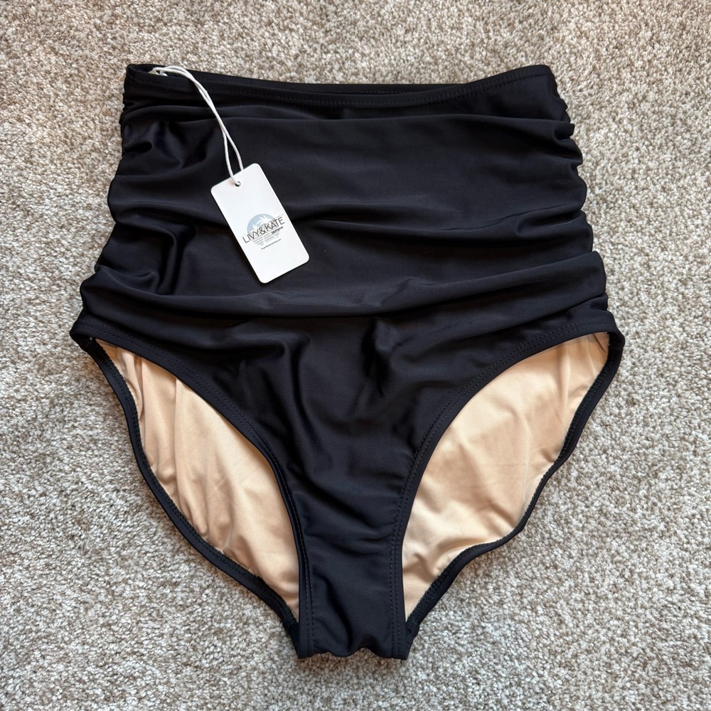 Livy&Kate Black High-Waisted Ruched Swim Bottoms